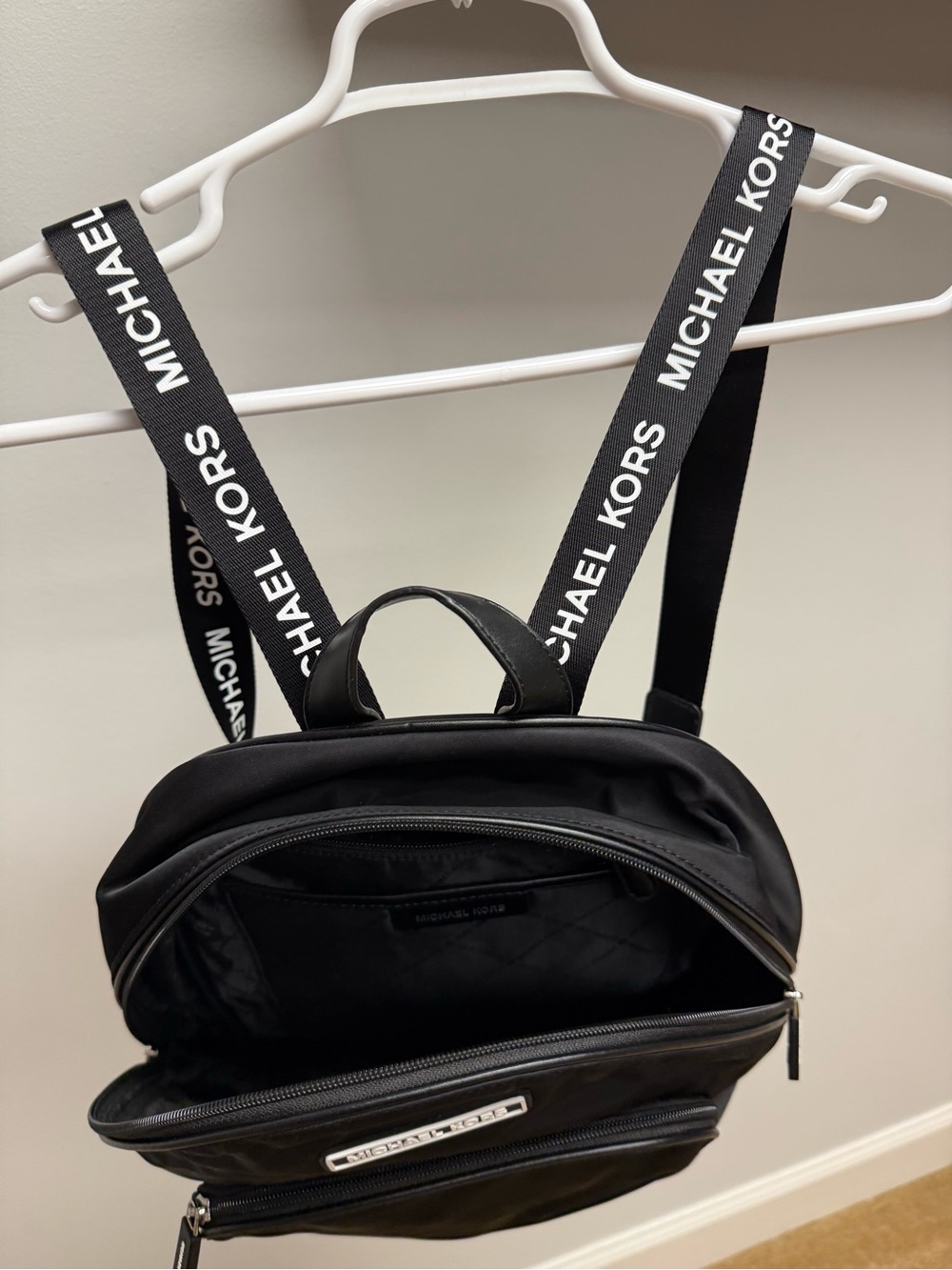 Michael Kors Black Nylon Backpack with White Logo - Picture 2 of 2